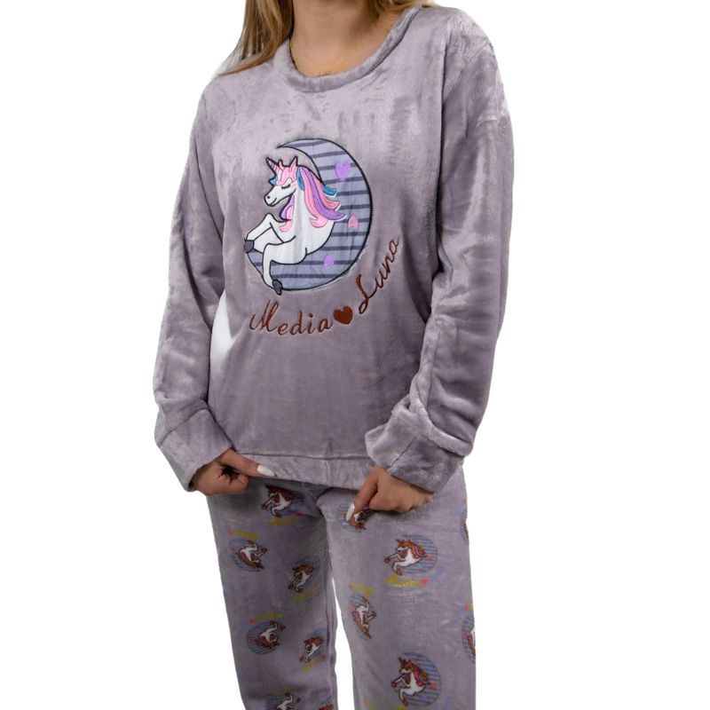 MEDIA LUNA - Pijama Mujer Polar de Invierno Diseño Unicornio Rosa