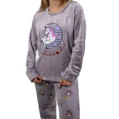MEDIA LUNA - Pijama Mujer Polar de Invierno Diseño Unicornio Rosa