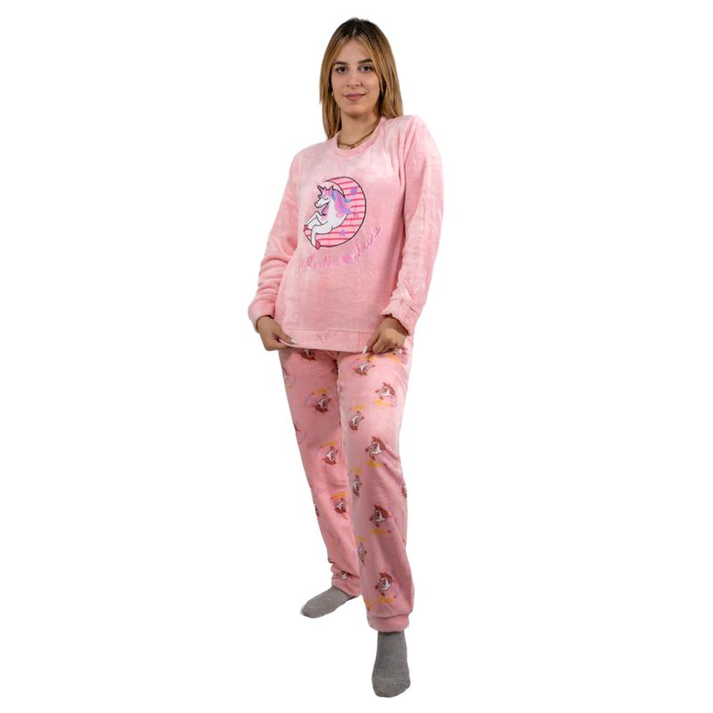 MEDIA LUNA - Pijama Mujer Polar de Invierno Diseño Unicornio Rosa
