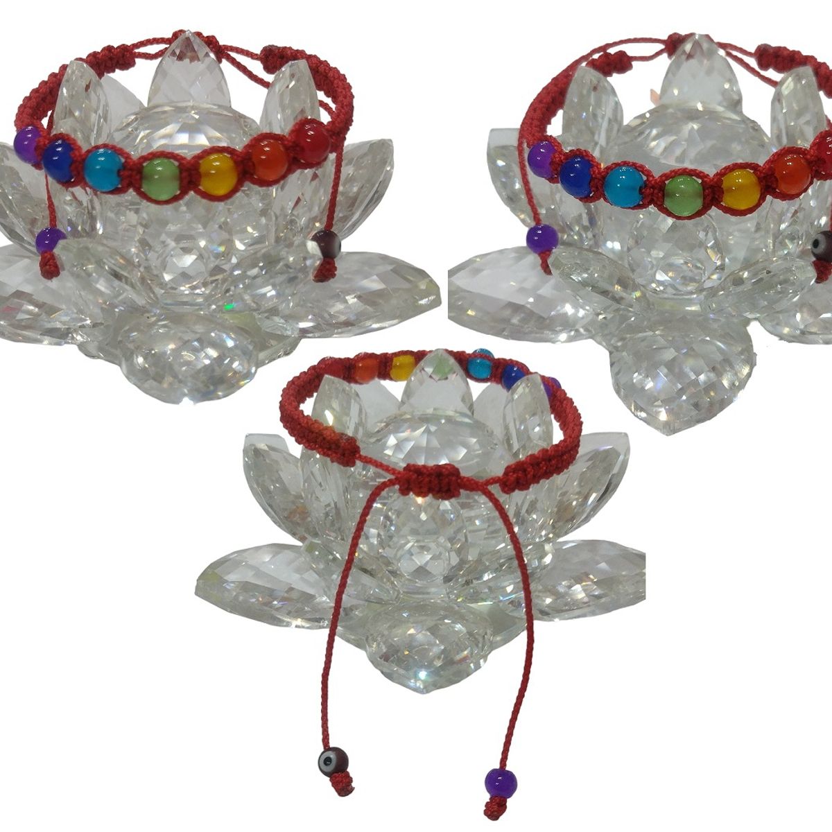 GENERICO - Pulsera tejida de hilo rojo con los 7 Chakras
