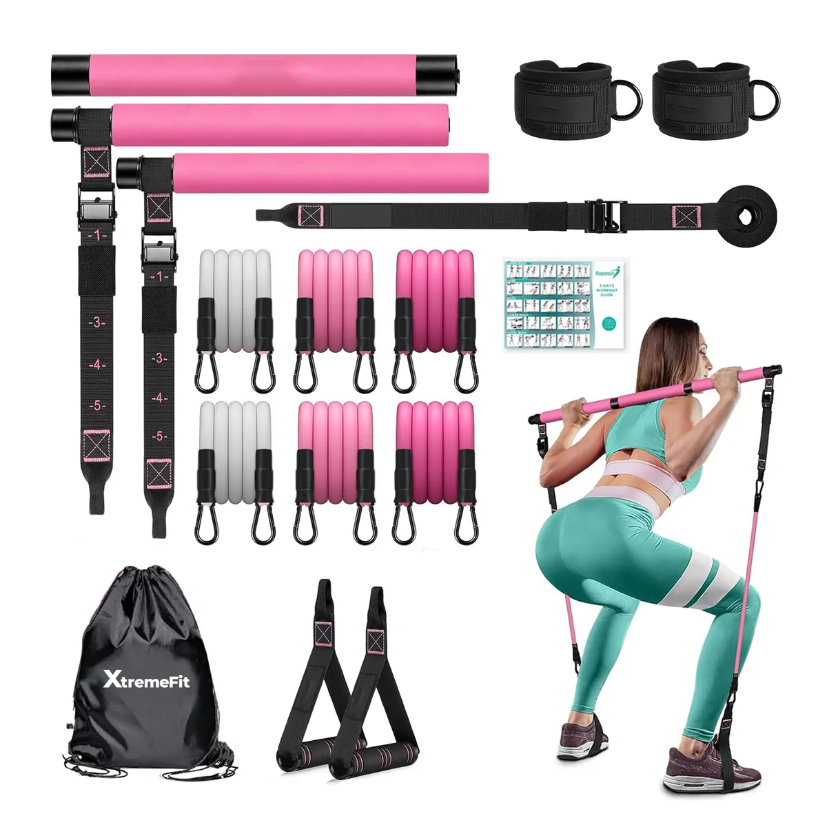GENERICO - Set De Ejercicio Pilates Multifuncional Barra Bandas Elasticas Resistencia