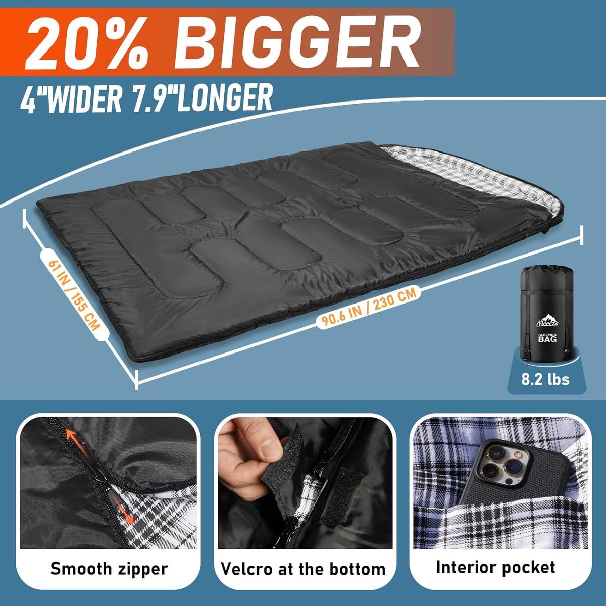 GENERICO - Saco De Dormir Doble Algodon Dos 2 Persona Convertible Resca