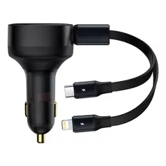 BASEUS - Cargador Rápido para Auto 2 en 1 USB C y Lightning 30W Negro
