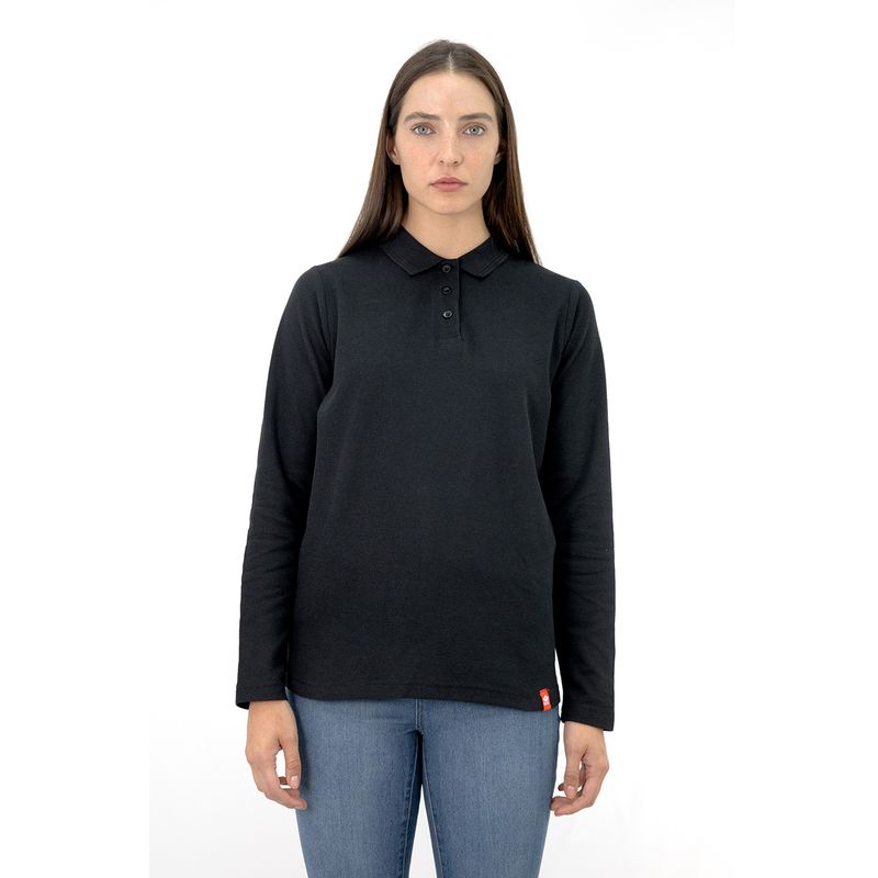 QUEBEC - Polera Pique Quebec Manga larga Negro Mujer.-