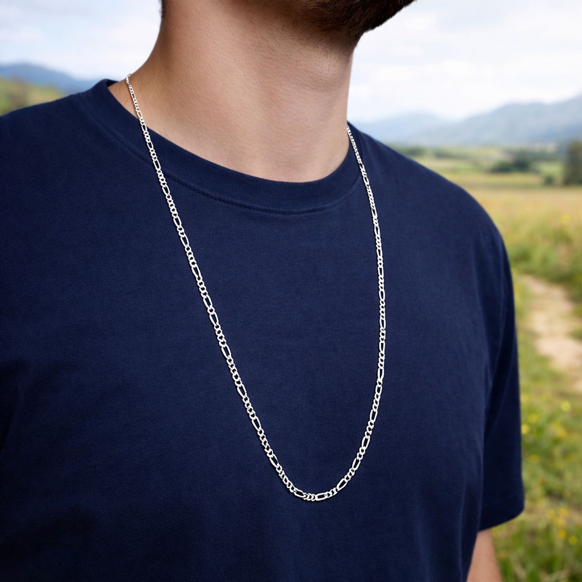 JOYAS MYTOKE - Cadena Figaro 80cm Larga Plata Fina 925 Hombre Joven