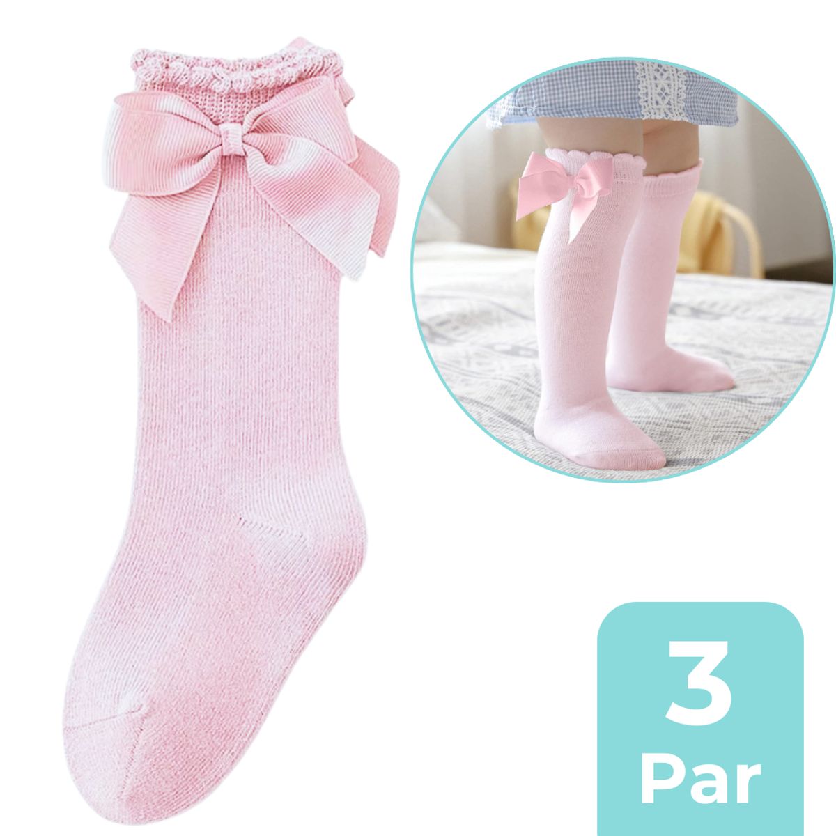 JUMP KIDS - Pack 3 Calcetines Rosa Con Lazo Niña Jump Kids 100% Algodón