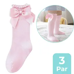 JUMP KIDS - Pack 3 Calcetines Rosa Con Lazo Niña 100% Algodón