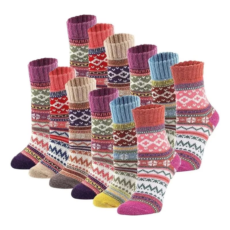 EVERSO - pack12 Calcetin Invierno Lana Térmicos Grueso Sin Costura Mujer