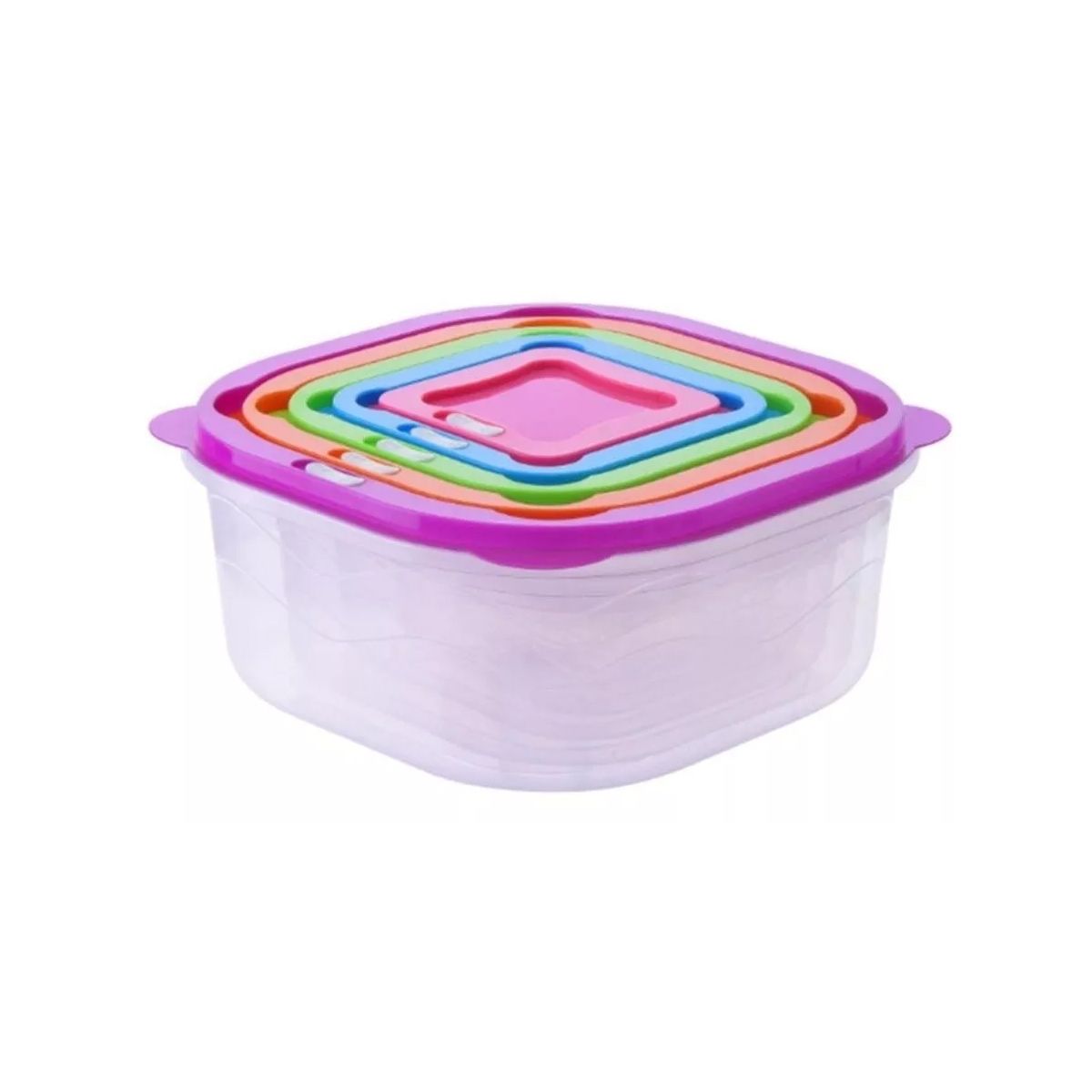 GENERICO - Set 5 Taper Cuadrado Tupper Hermético Microonda Cocina Nevera