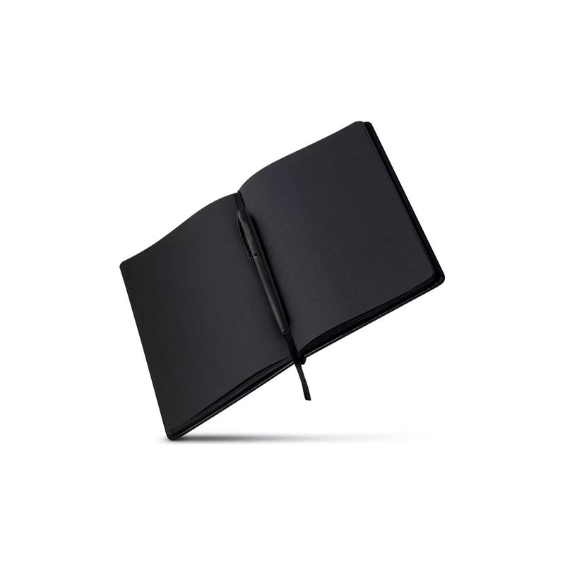 GENERICO - Cuaderno Negro Planner Hojas Negras A5 Agenda Con 2 Lápices