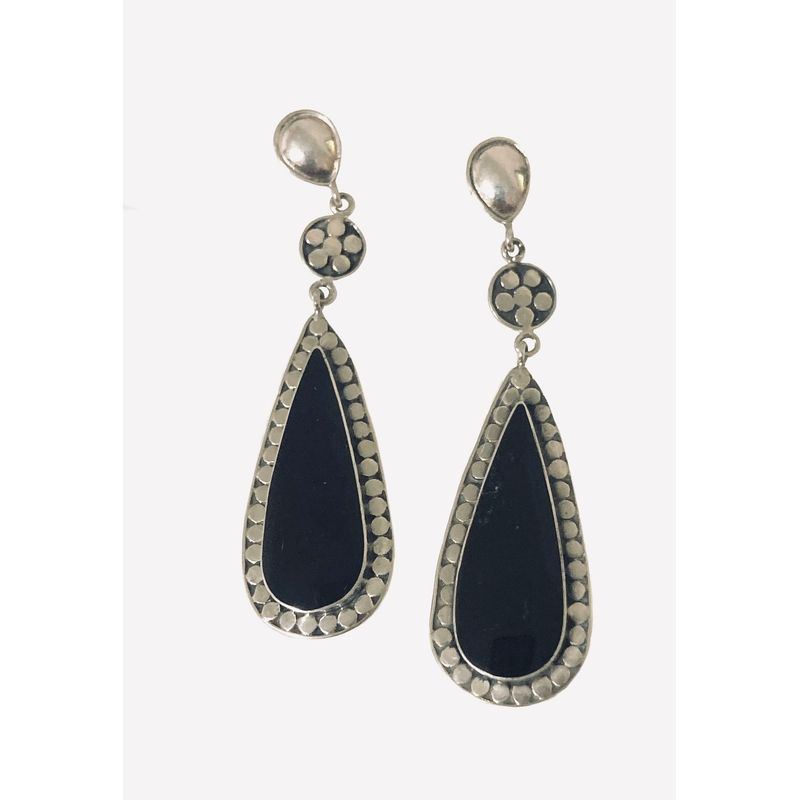 TAETHAI - Aros de plata 925 con resina negra imitación Ónix