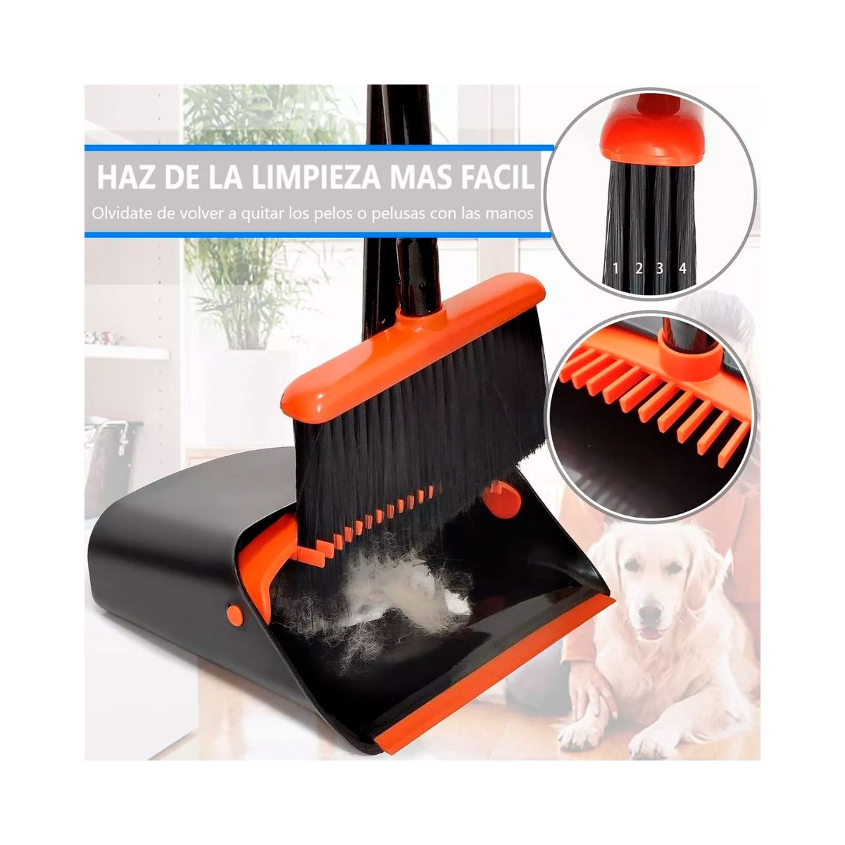 GENERAL TIRE - Pack Escoba De Barrer Con Pala Plegable Quita Pelos Pelusas