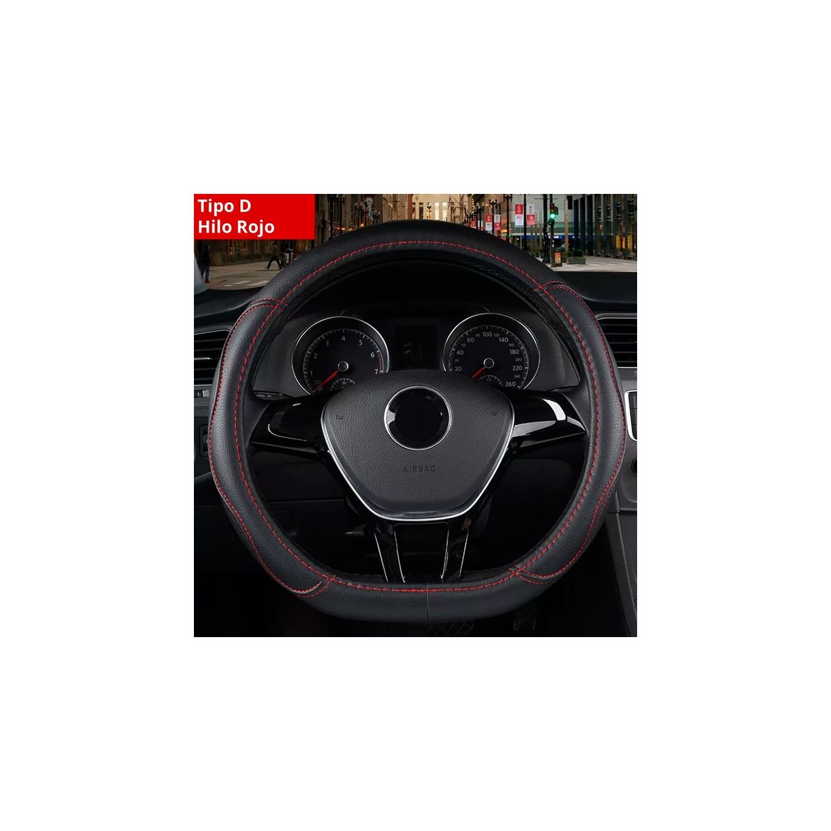 GENERICO - Funda Cubre Volante Tipo D Rojo Eco Cuero Antideslizante