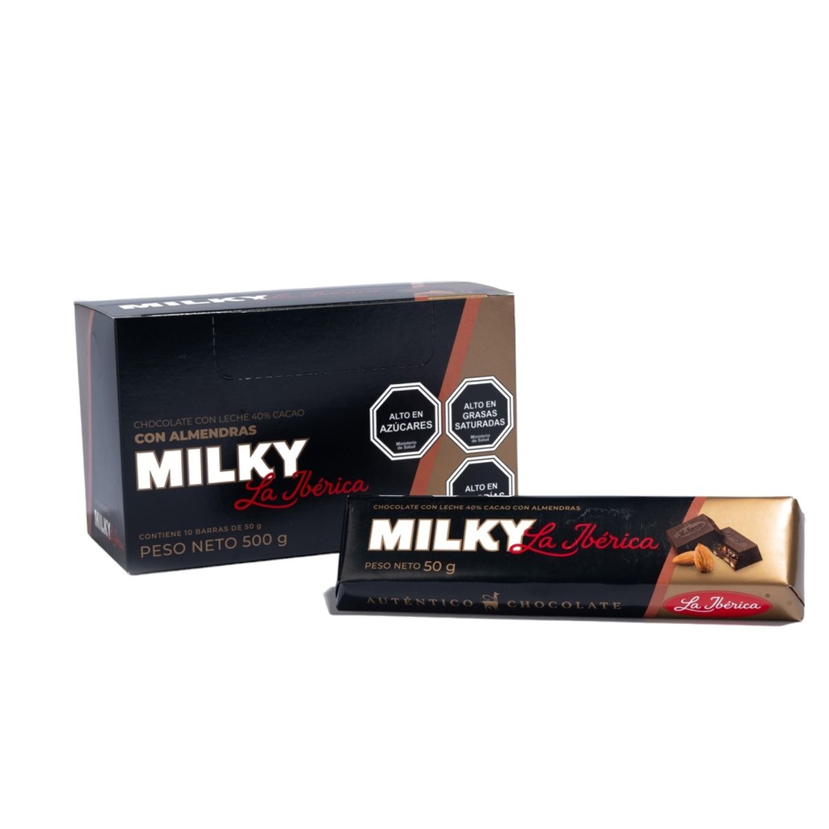 LA IBERICA - PACK X10 CHOCOLATE EN BARRA MILKY ALMENDRA 50G