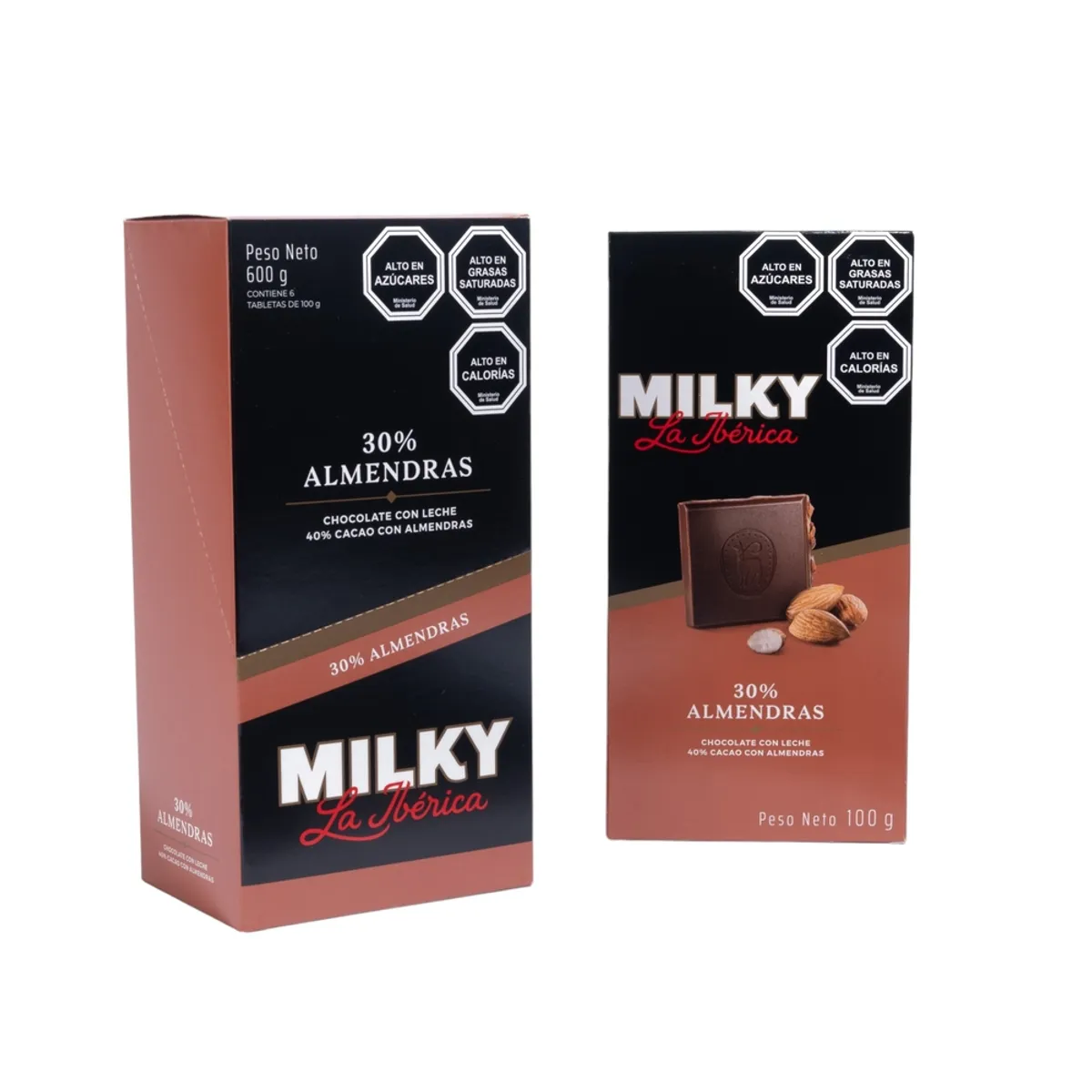 LA IBERICA - PACK X6 CHOCOLATE EN BARRA MILKY ALMENDRAS 100G