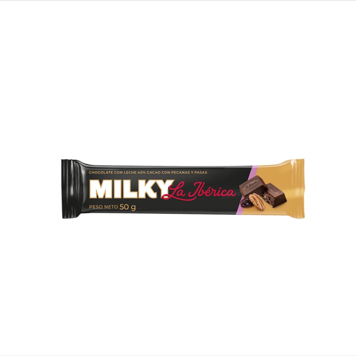 LA IBERICA - CHOCOLATE EN BARRA MILKY PECANAS Y PASAS 50G