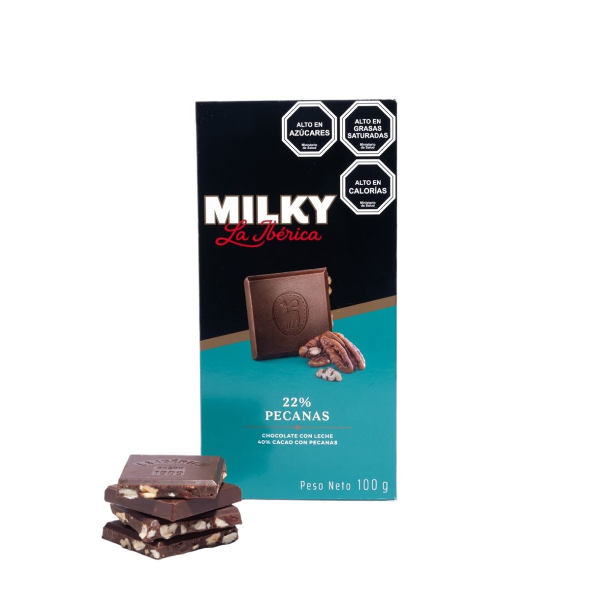 LA IBERICA - PACK X 12 CHOCOLATE EN BARRA MILKY PECANAS 100G LA IBÉRICA