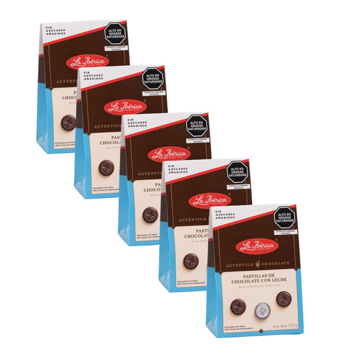LA IBERICA - PACK X 5 CHOCOLATE CON LECHE SIN AZÚCAR AÑADIDO 150G LA IBÉRICA