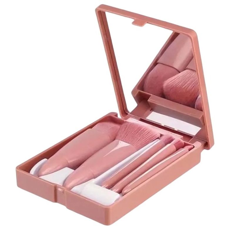 OEM - Set 5 Brochas De Maquillaje Con Estuche Espejo.