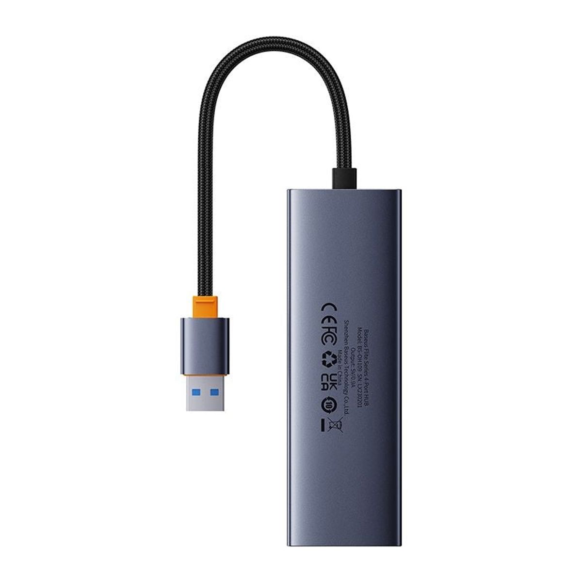 BASEUS - Adaptador Baseus HUB 4 en 1 USB a USB X3 + Ethernet RJ45 Gris espacial
