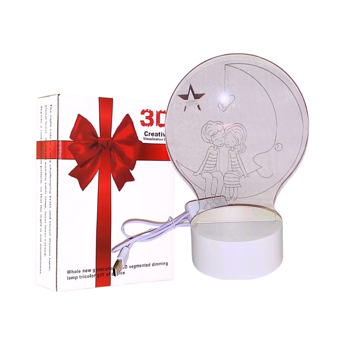 GENERICO - Lámpara 3d Diseño Pareja En La Luna Decoración Atractiva