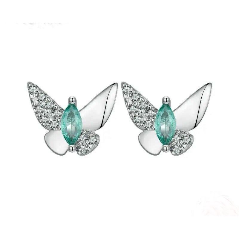LA GARZA - Aros Plata Mujer Mariposa Cristal Verde