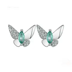 LA GARZA - Aros Plata Mujer Mariposa Cristal Verde