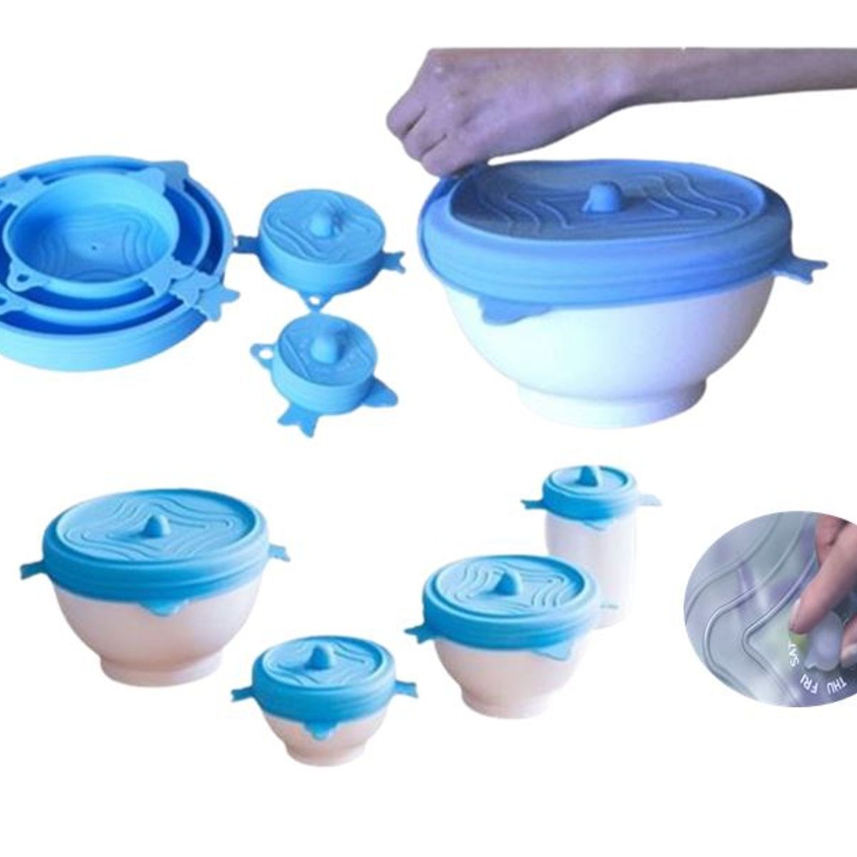 GENERICO - Set 5 Tapas De Silicon Elásticas Ajustables Con Guía De Días