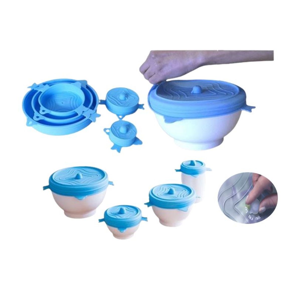 GENERICO - Set 5 Tapas De Silicon Elásticas Ajustables Con Guía De Días