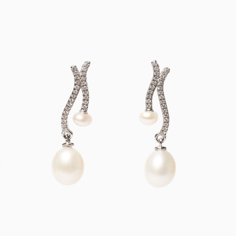 LA GARZA - Aros Plata Perlas Naturales y Circones Blancos