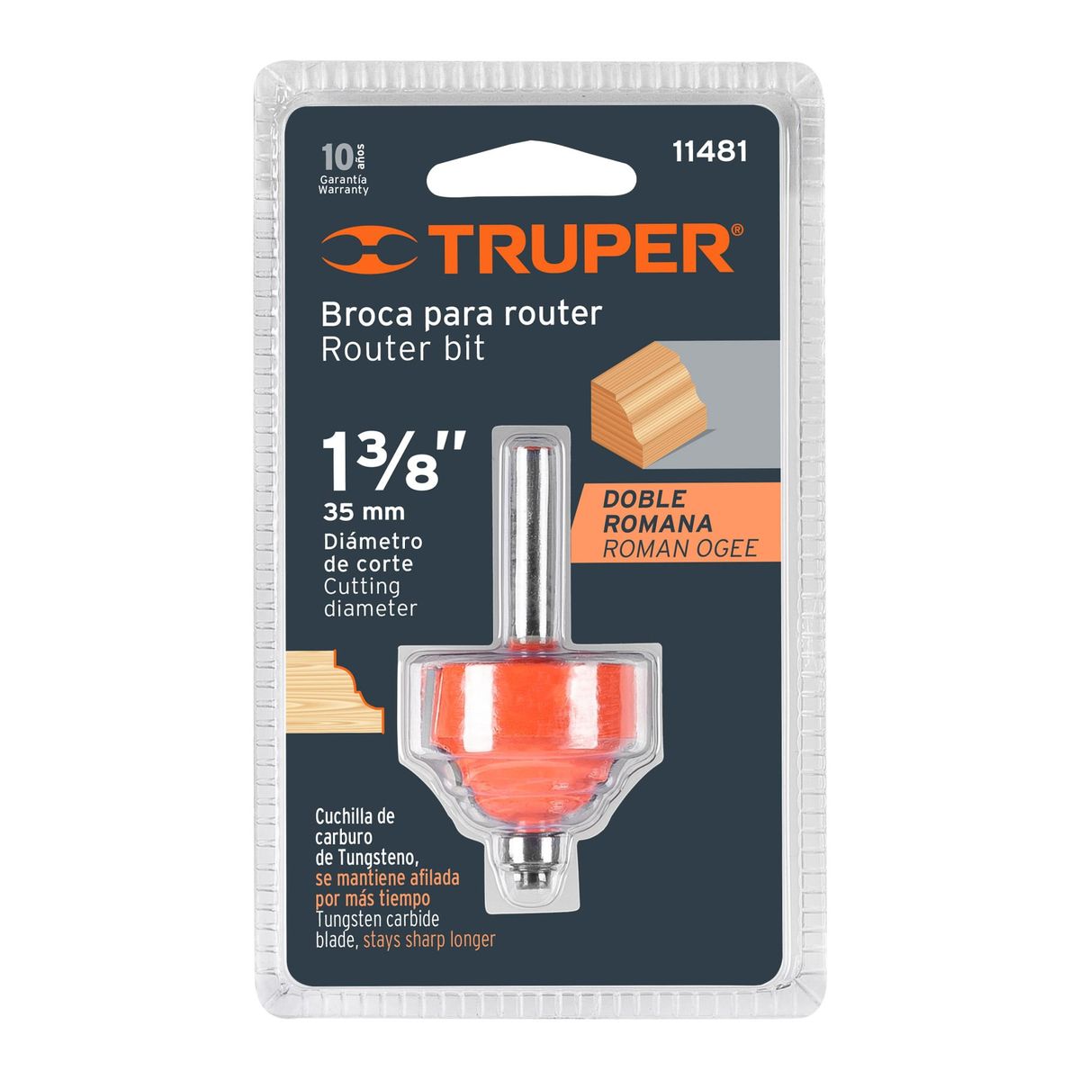 TRUPER - Fresa Para Router Doble Romana 1-38 Con Balero