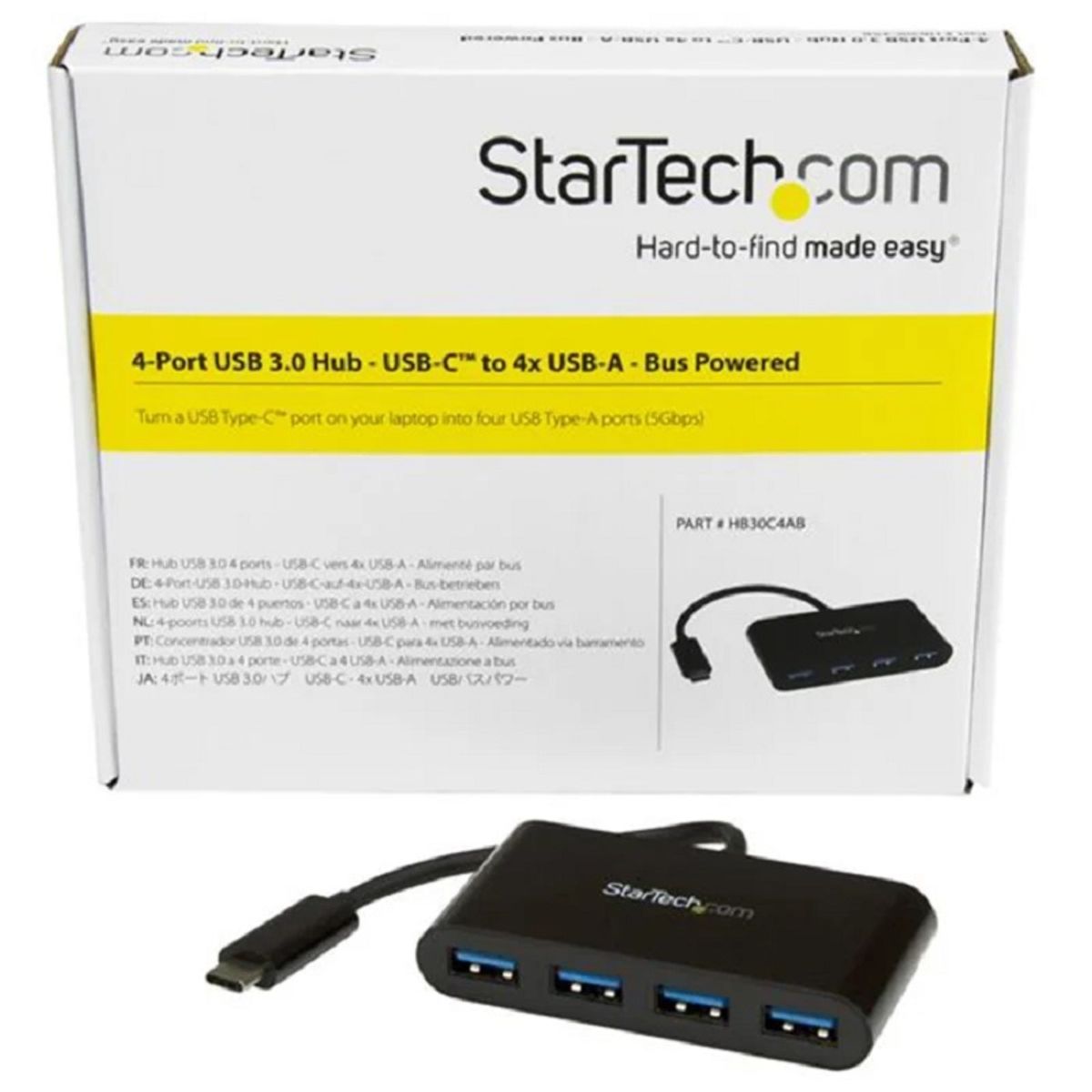 STARTECH - Adaptador Startech Hub USB-C a USB-A 4 Puertos HB30C4AB