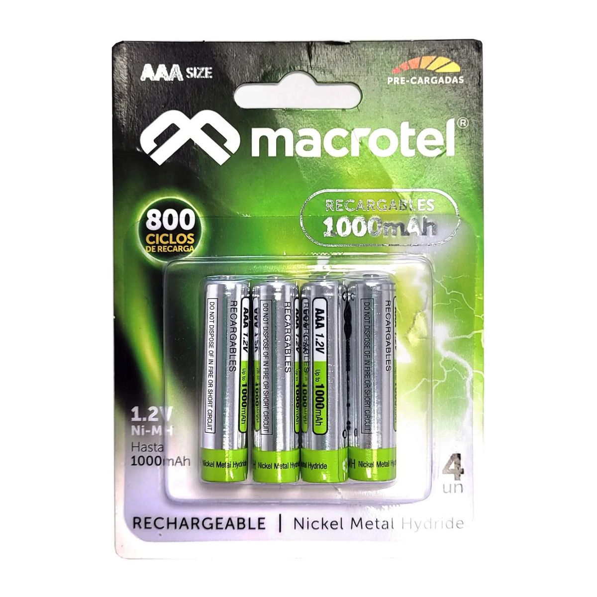 MACROTEL - Pack 4 Pilas AAA Recargables Macrotel 1000mha MW-800