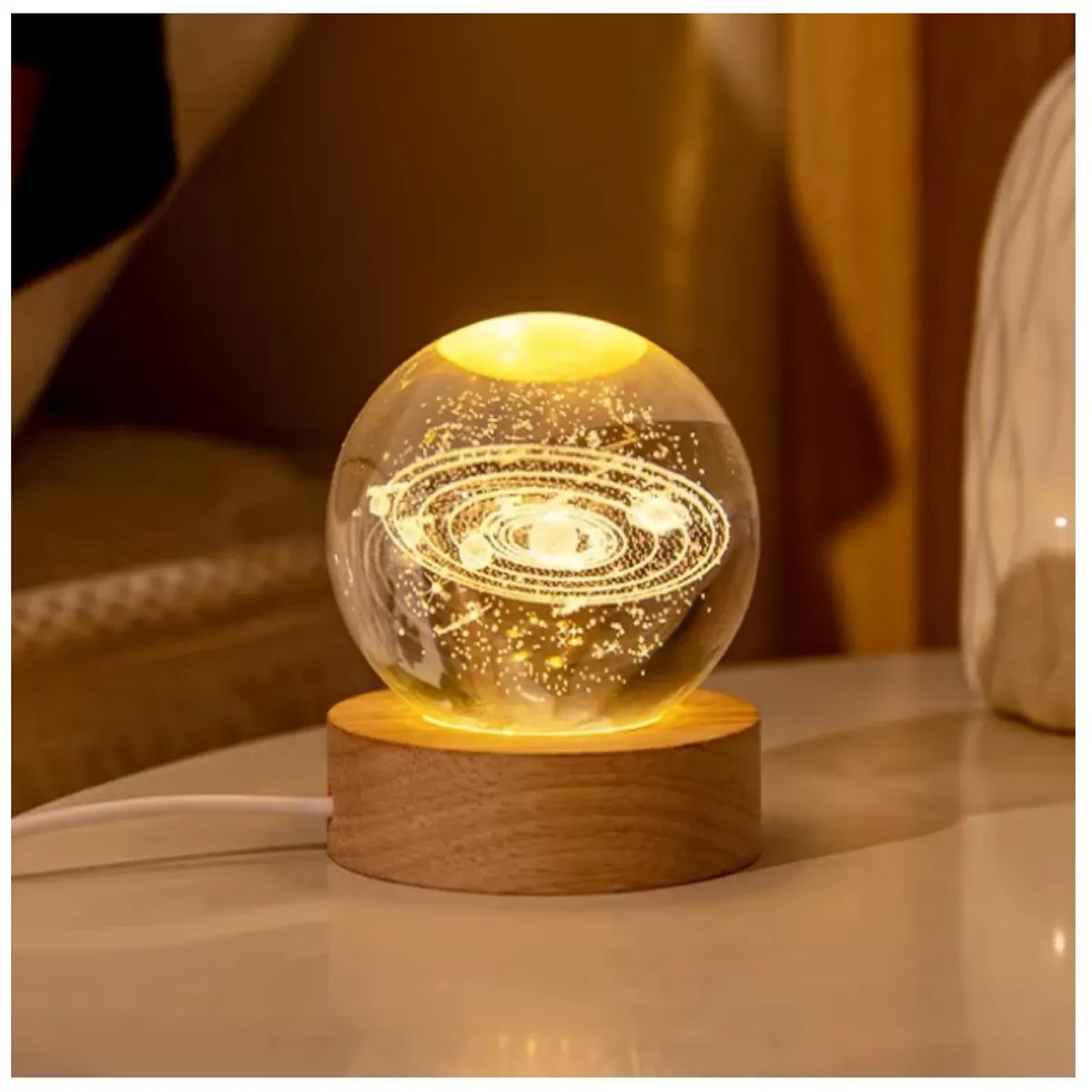 GENERICO - Bola De Cristal Luminosa 3D Grabada Con Láser Lámpara Sistema Solar