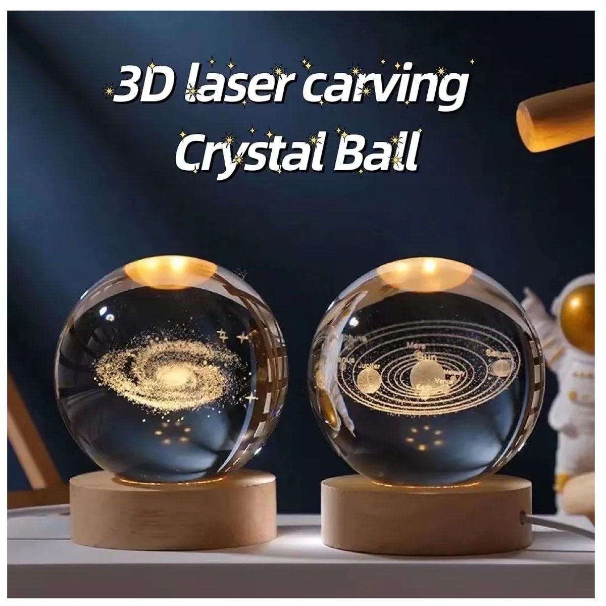 GENERICO - Bola De Cristal Luminosa 3D Grabada Con Láser Lámpara Sistema Solar