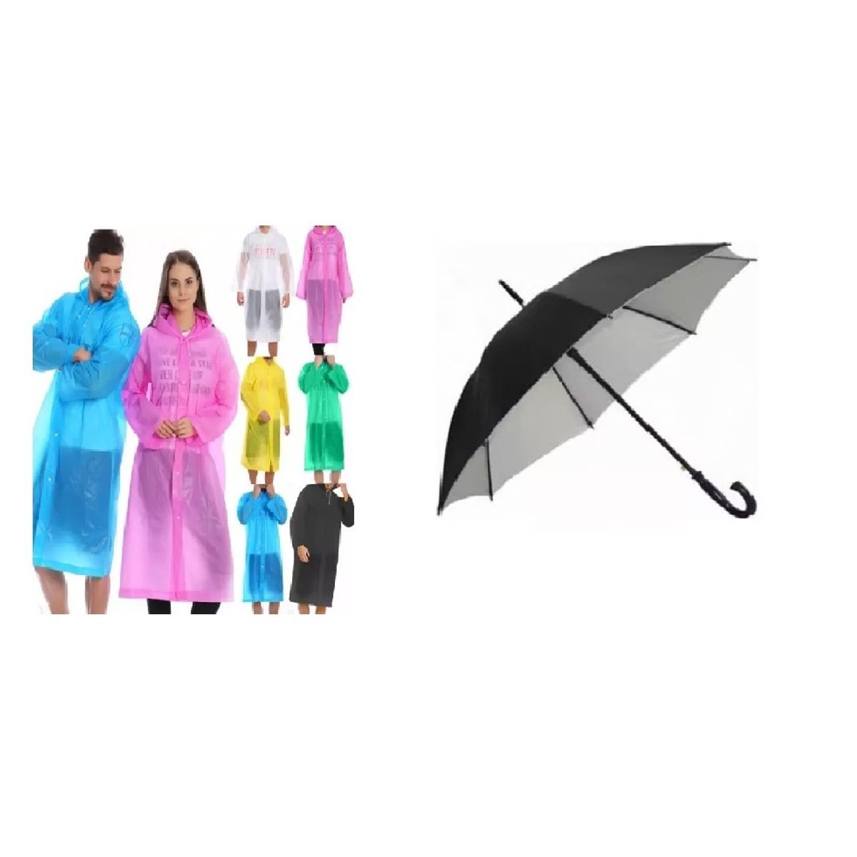 GENERICO - Pack Paraguas Grande + Poncho Impermeable Lluvia Invierno