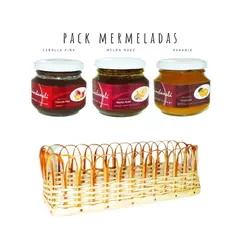 QUINCHAMALI MERMELADA GOURMET - Pack Cebolla piña Melón nuez Naranja en cesta de mimbre