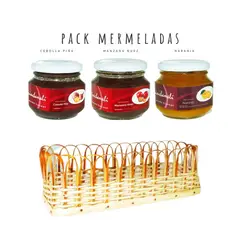 QUINCHAMALI MERMELADA GOURMET - Pack Cebolla piña Manzana nuez Naranja en cesta de mimbre