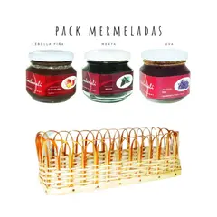 QUINCHAMALI MERMELADA GOURMET - Pack Cebolla piña Menta Uva en cesta de mimbre