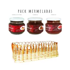 QUINCHAMALI MERMELADA GOURMET - Pack Cebolla piña Sandía Tomate en cesta de mimbre