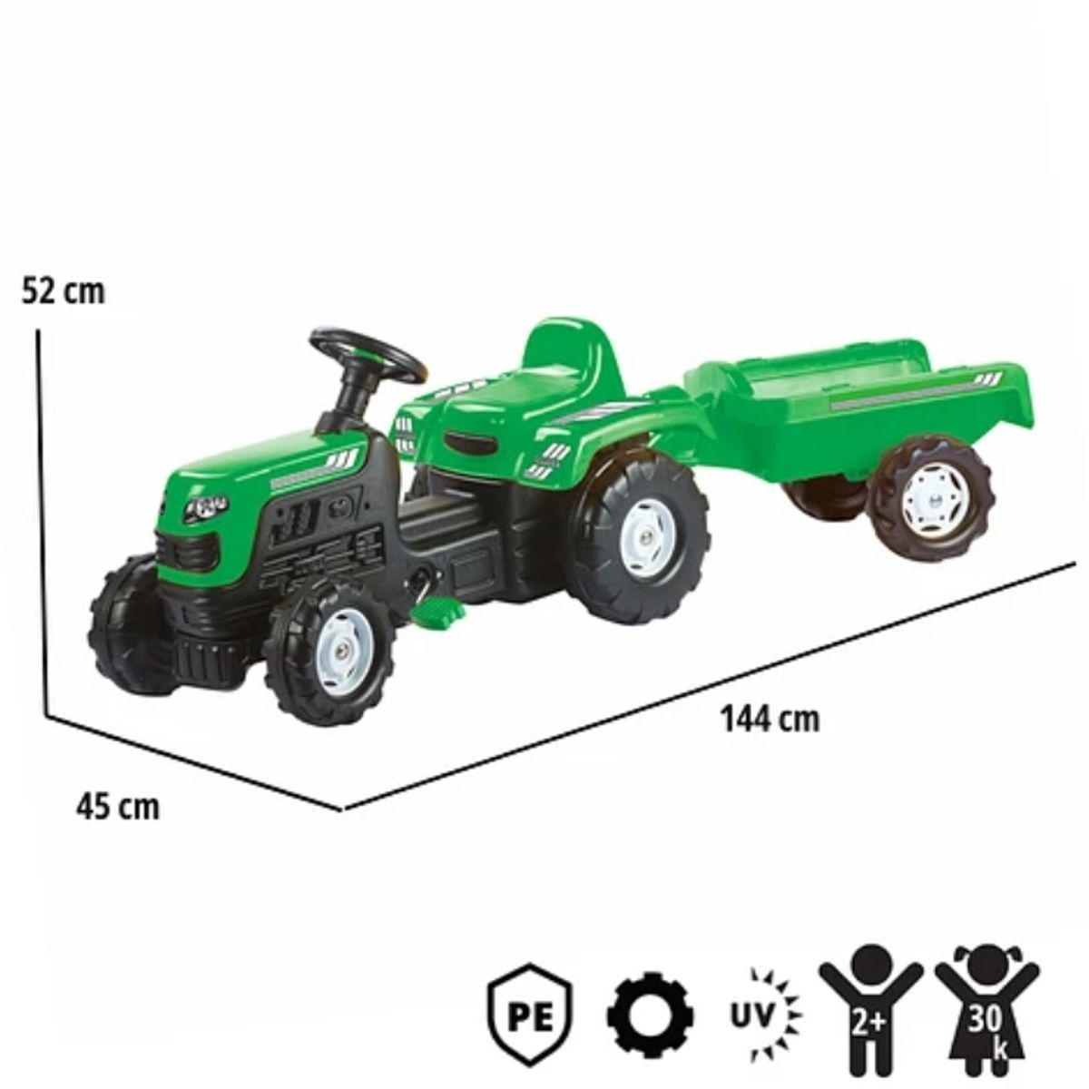 KIDSCOOL - Tractor Pedales Ranchero Verde Con Carrito
