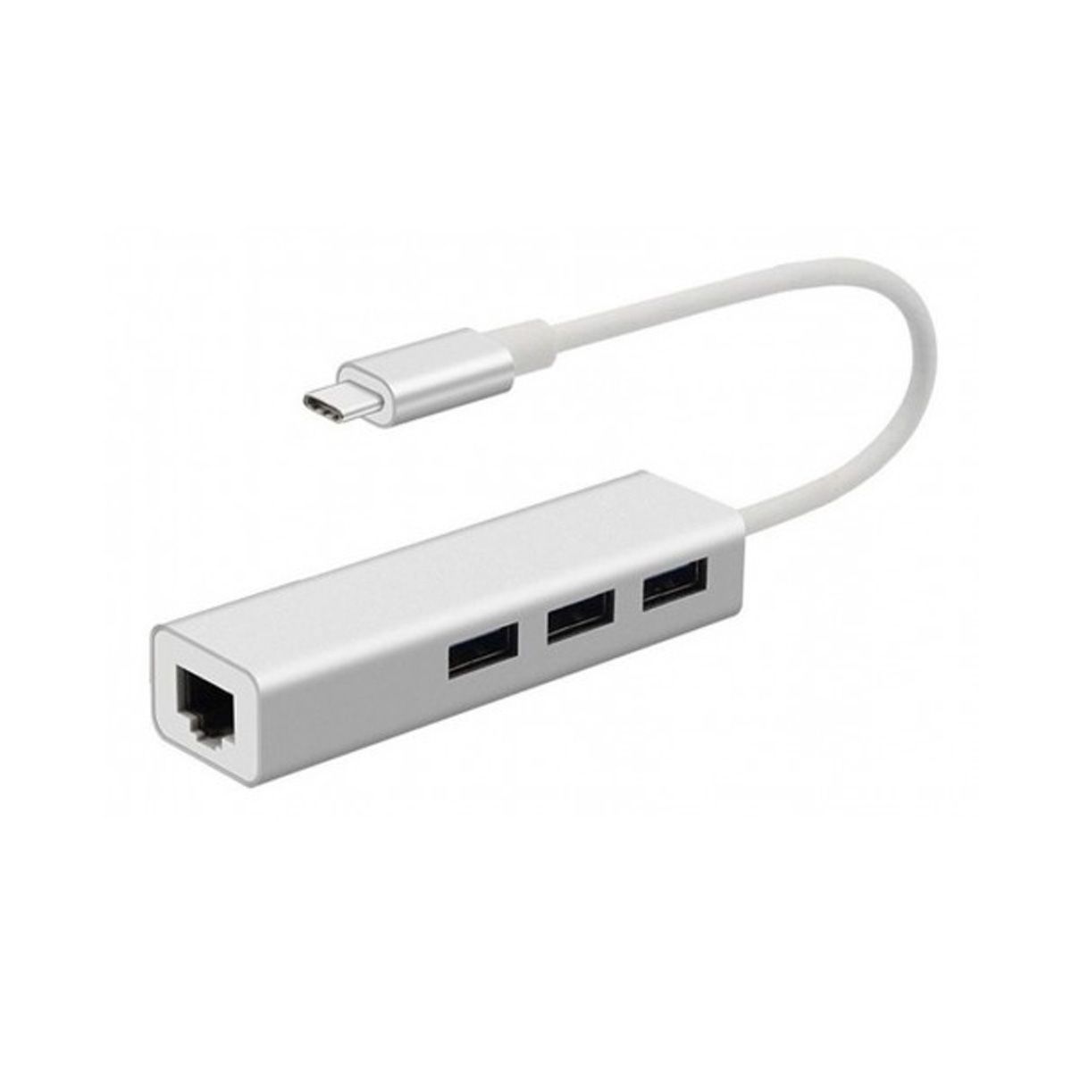 GENERICO - Adaptador Usb C 3.1 a USB 3.0 Hub 3 puertos + Rj45 Gigabit Ethernet compatible con Macbook  y Smartphone