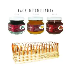 QUINCHAMALI MERMELADA GOURMET - Pack Menta Naranja Sandía en cesta de mimbre