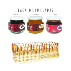 QUINCHAMALI MERMELADA GOURMET - Pack Menta Naranja Uva en cesta de mimbre