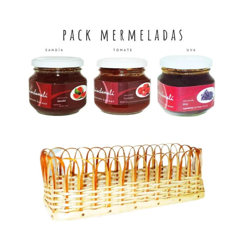 QUINCHAMALI MERMELADA GOURMET - Pack Sandía Tomate Uva en cesta de mimbre