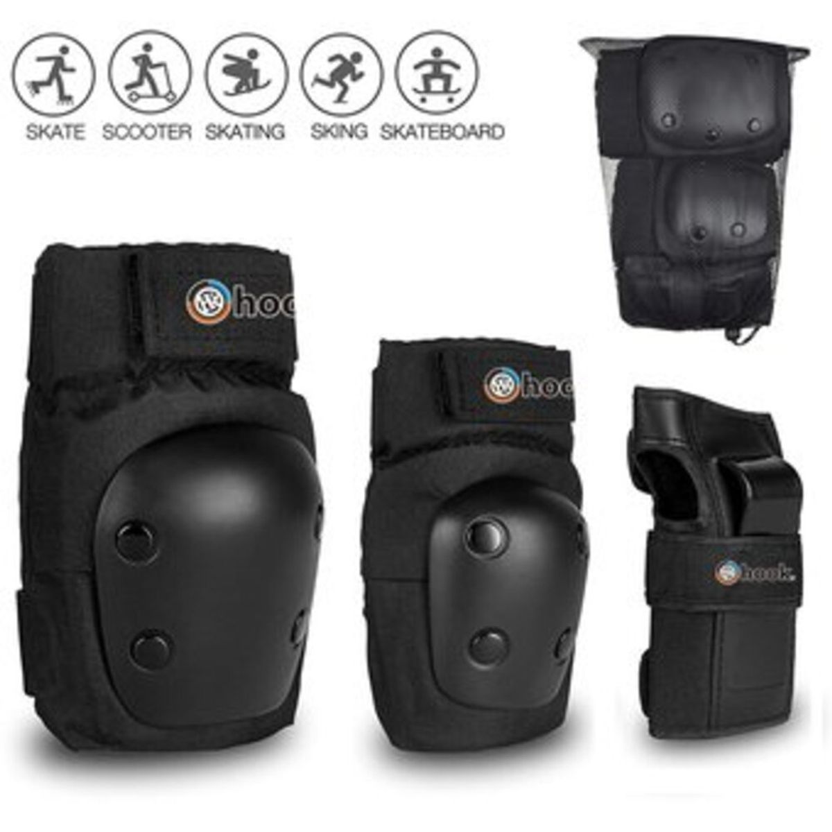 HOOK - Set de Protecciones (Rodilla-Codo-Muñeca) Hook Negro 403 Talla L