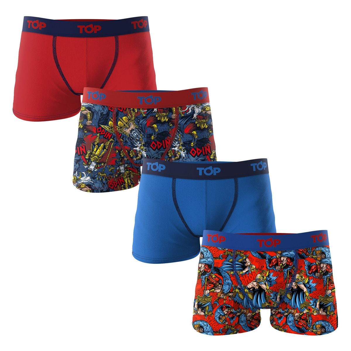 TOP - Bóxer Medio Niño Algodón Pack 4 Dioses Vikingos Top