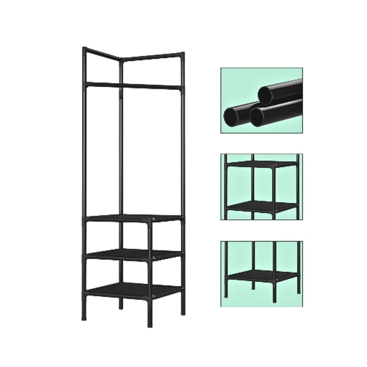 GENERICO - Perchero Multifuncional Organizador Ropa Zapatos Esquinero Negro