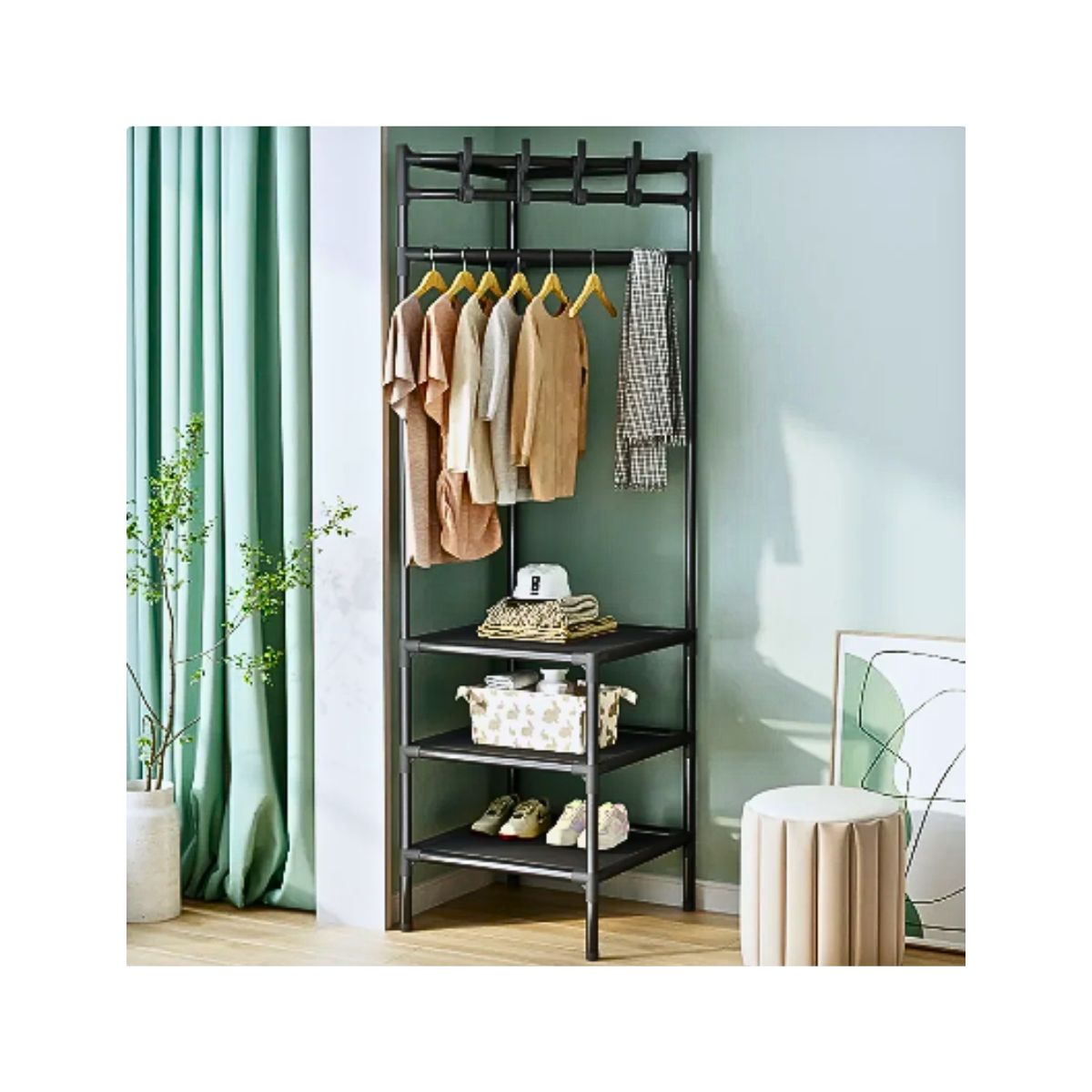 GENERICO - Perchero Multifuncional Organizador Ropa Zapatos Esquinero Negro