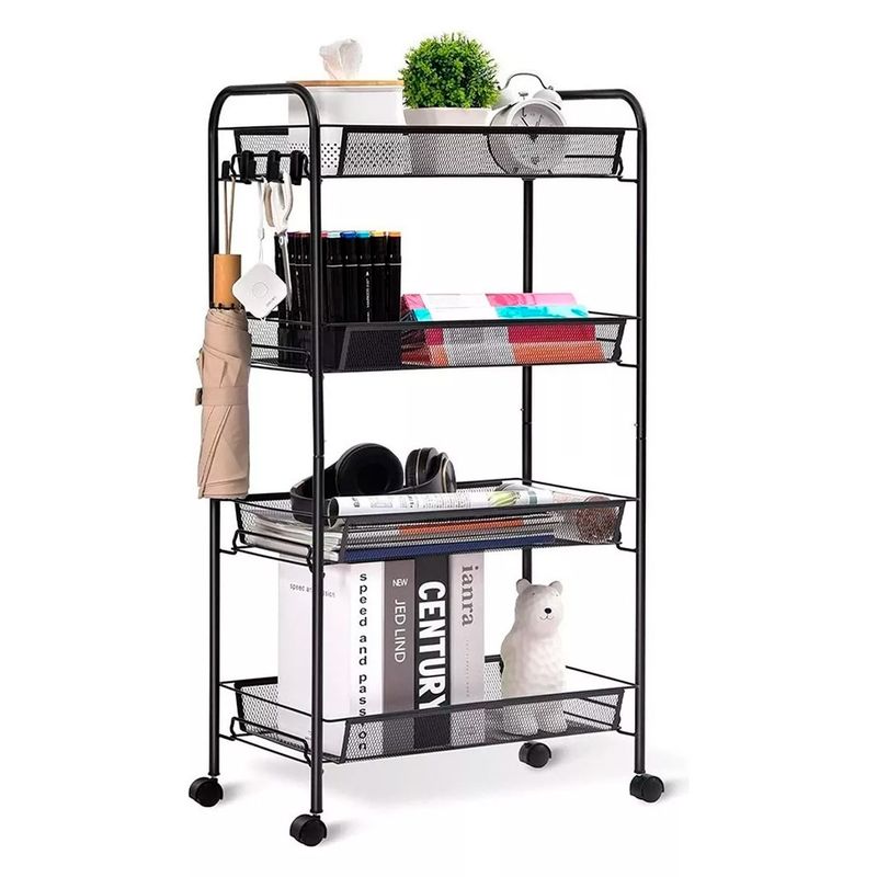 GENERICO - Carrito Carro Organizador Ruedas Multiuso 4 Niveles Color Negro